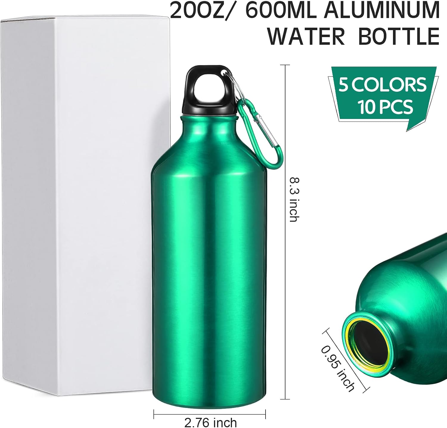 CHENGU Aluminum Water Bottle 20 oz Reusable Bottles Lightweight Leak Proof Aluminum Sports Travel Bottles with Twist Cap Buckle for Gym, Hiking, Cycling, Camping, Fishing image 2