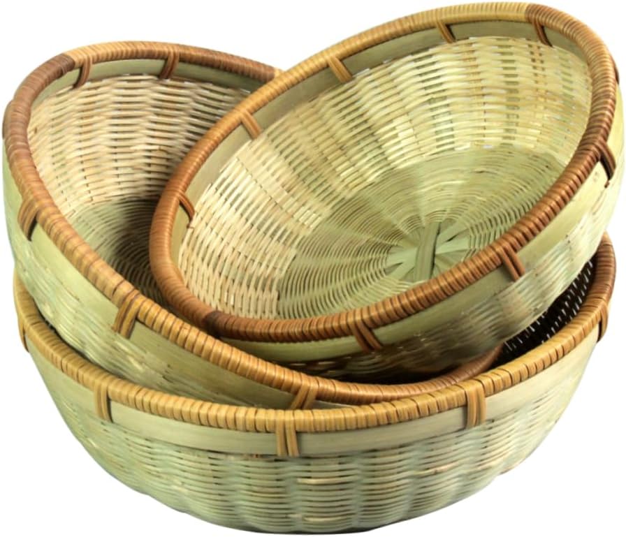 3pcs Delicate Bamboo Storage Baskets Set Eco-friendly Storage for Bread Fruits and Snacks for Kitchen Organization and Home Decor Green