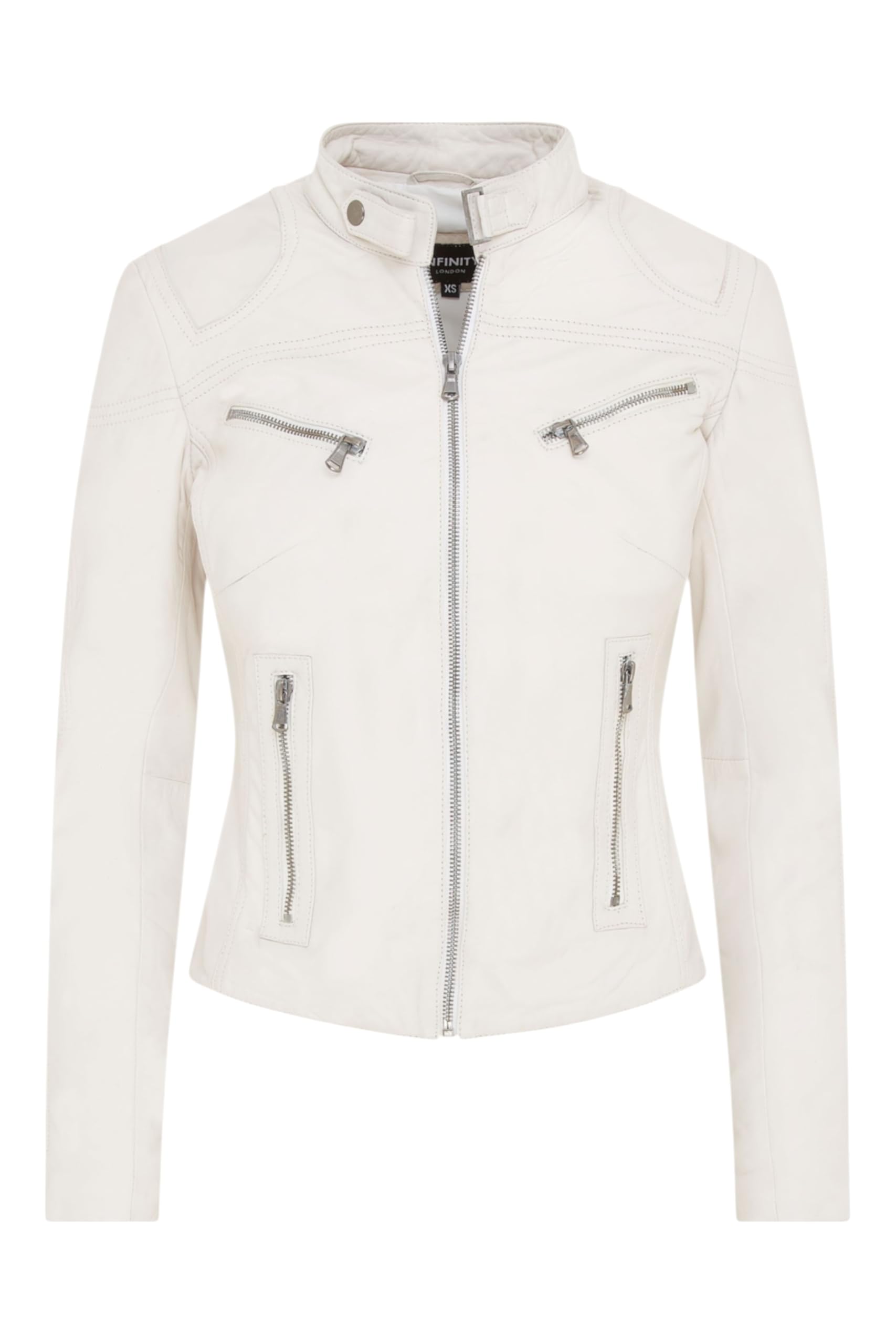 Infinity Leather Women's White Fashion Classic Real Leather Biker Slim Fit Jacket