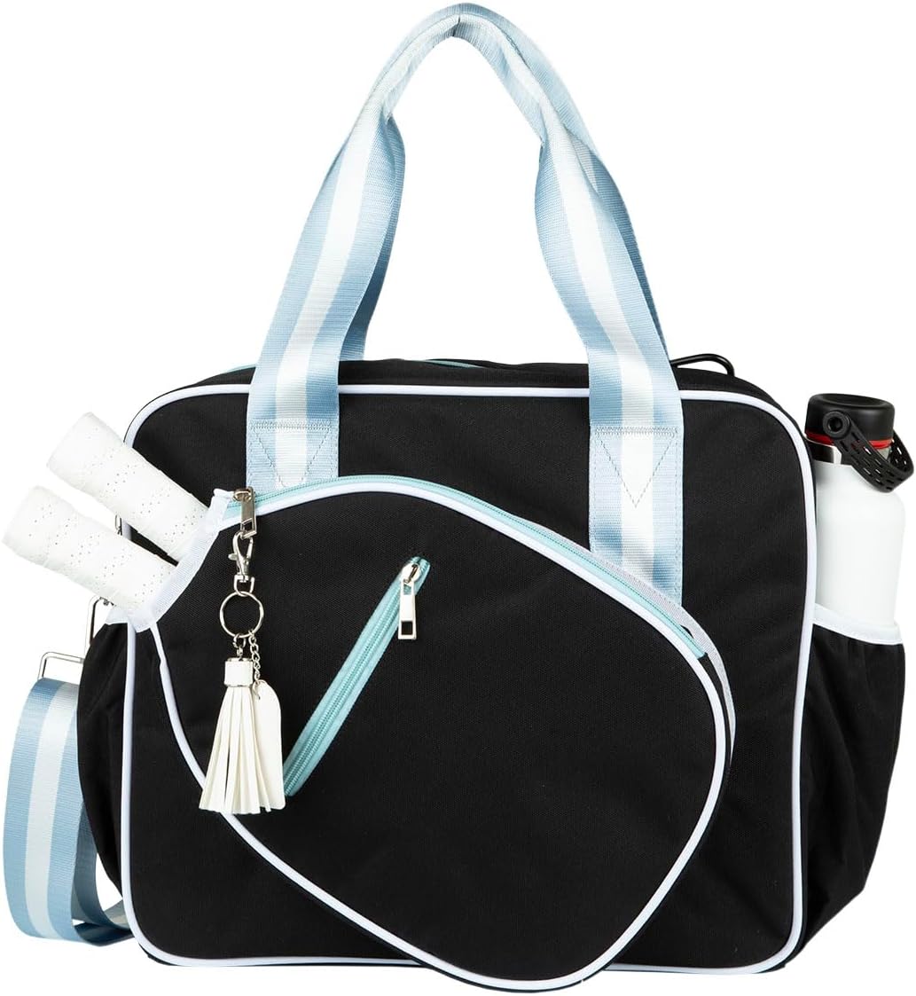Cute Prepster Pickleball Bag for Women with Fence Hook, Tote with Pockets for Water Bottle, Paddles, Balls, Accessories