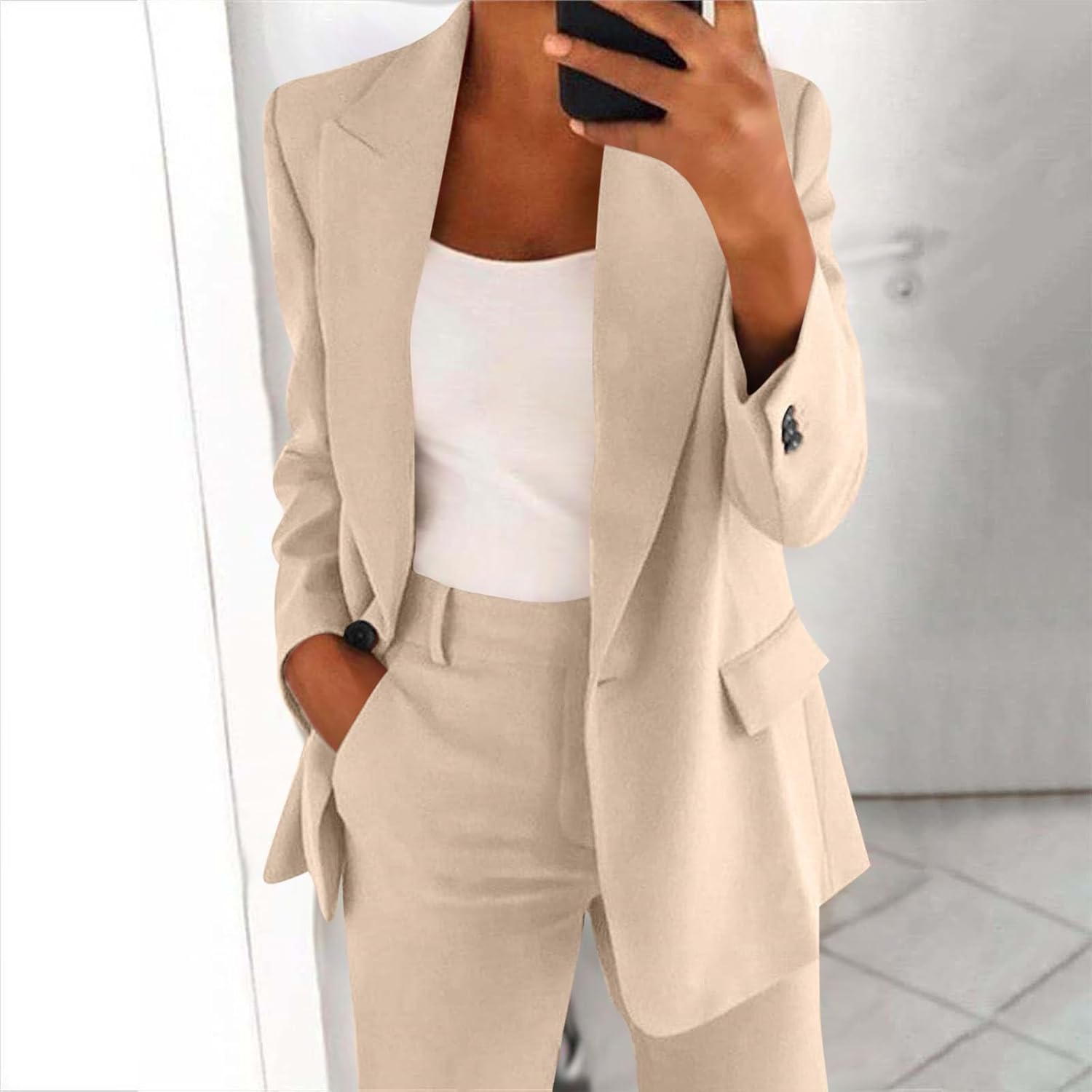 Blazer Suits for Women 2 Piece Fall Blazers Sets Casual Loose Long Blazer Jackets Dressy Wide Leg Pant Suits Pockets