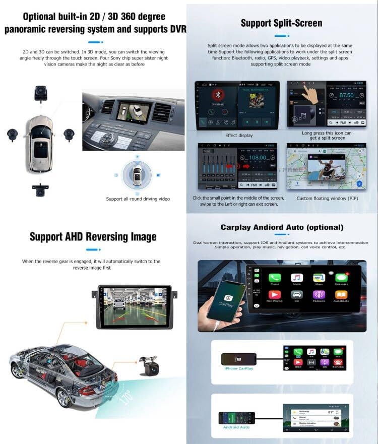Autoradio Android 11 8Core fluide avec Carplay sans fil et navigation GPS 9''