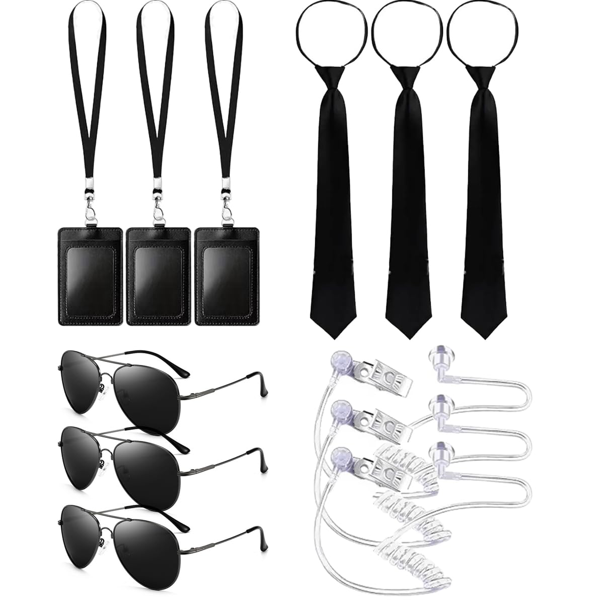 Thyrhntr 3 Set of Agent Costume Accessories Secret Service Black Costume Set for Men Halloween Cosplay Party Dress Up