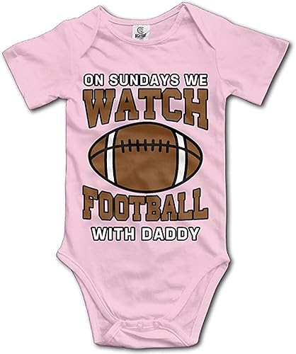 On Sundays We Watch Football with Daddy - Lindo mameluco de manga corta para bebé, color rosa, Rosado