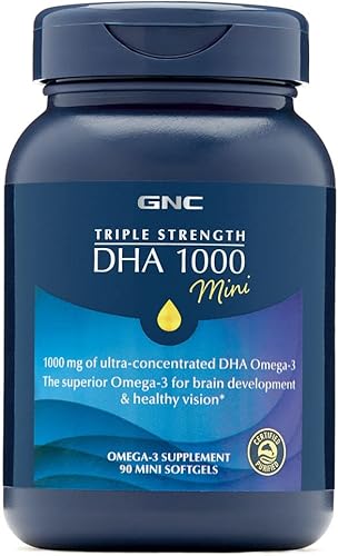 GNC Triple Strength DHA 1000 Mini 90 mini cápsulas blandas para salud piel ojos y corazón