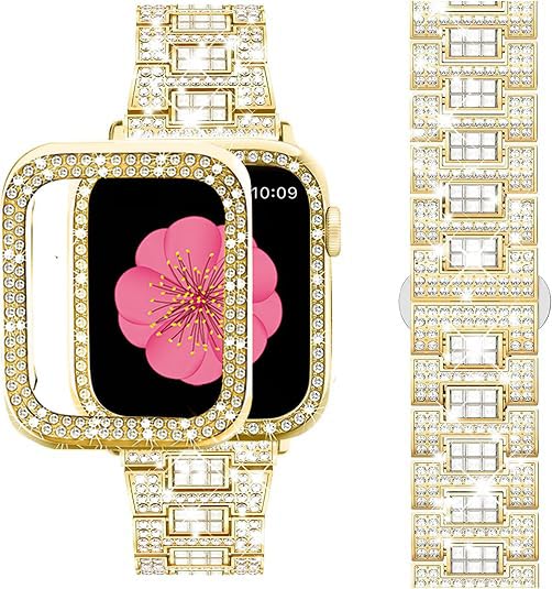 Image of SUPOIX for Apple Watch Band 42mm + Case, Shiny Bands for Women (Gold) | Sparking Bling Metal Bands & 2 Pack Protective Cover Cases for iWatch Series 3 /2 /1 42mm