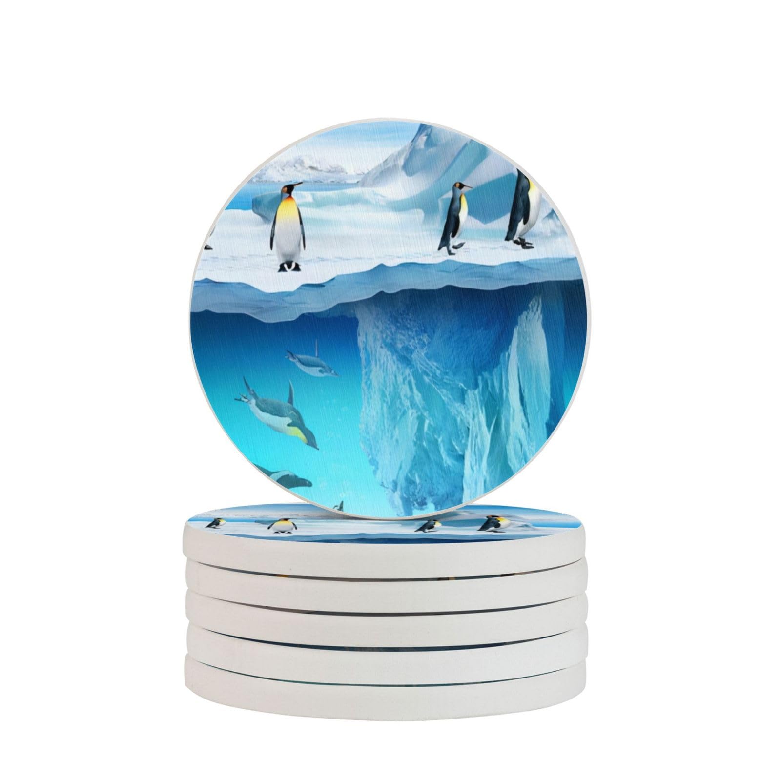 Sous-verres ronds pingouins iceberg diatomite finies les taches d'eau sur vos meubles