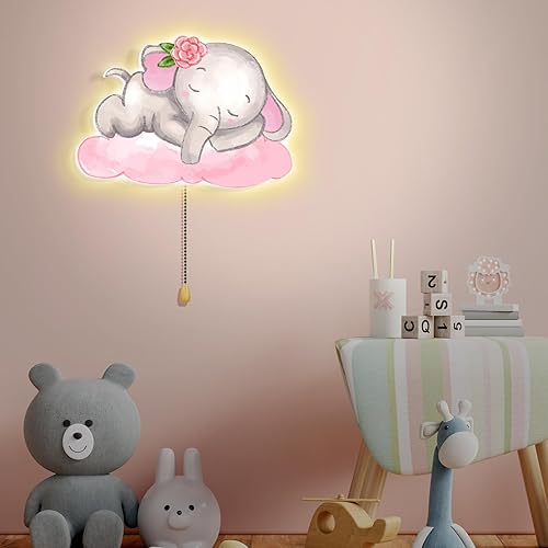 Miniatura 1 de Aurelema Lámpara de pared de elefante, linda iluminación de elefante durmiente, iluminación de elefante flotante, funciona con pilas, lámpara