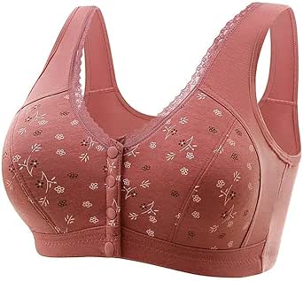 Plus Size Front Closure Bra For Older Women - Comfy Wireless Push Up Support, Daisy Design