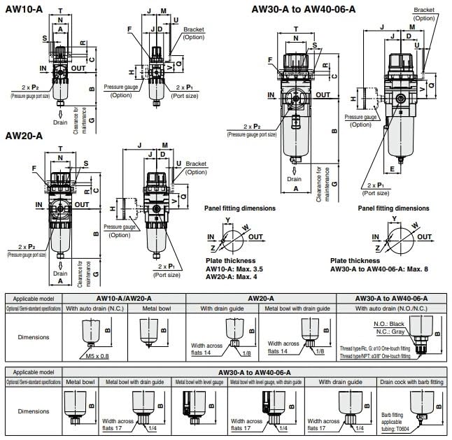 Filtre régulateur AW20-N02BG-A pour la préparation d'air comprimé