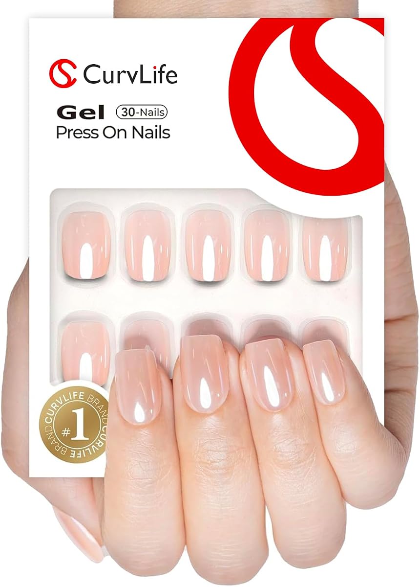 Prensa cromada cuadrada corta en uñas, espejo desnudo, gel suave / 32PCS 16 tamaños, uñas postizas naturales de calidad de salón, ajuste curvo, uso con pegamento de 7 a 14 días, uñas adhesivas reutilizables, kit de presión