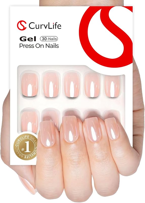 Prensa cromada cuadrada corta en uñas, espejo desnudo, gel suave / 32PCS 16 tamaños, uñas postizas naturales de calidad de salón, ajuste curvo, uso con pegamento de 7 a 14 días, uñas adhesivas reutilizables, kit de presión