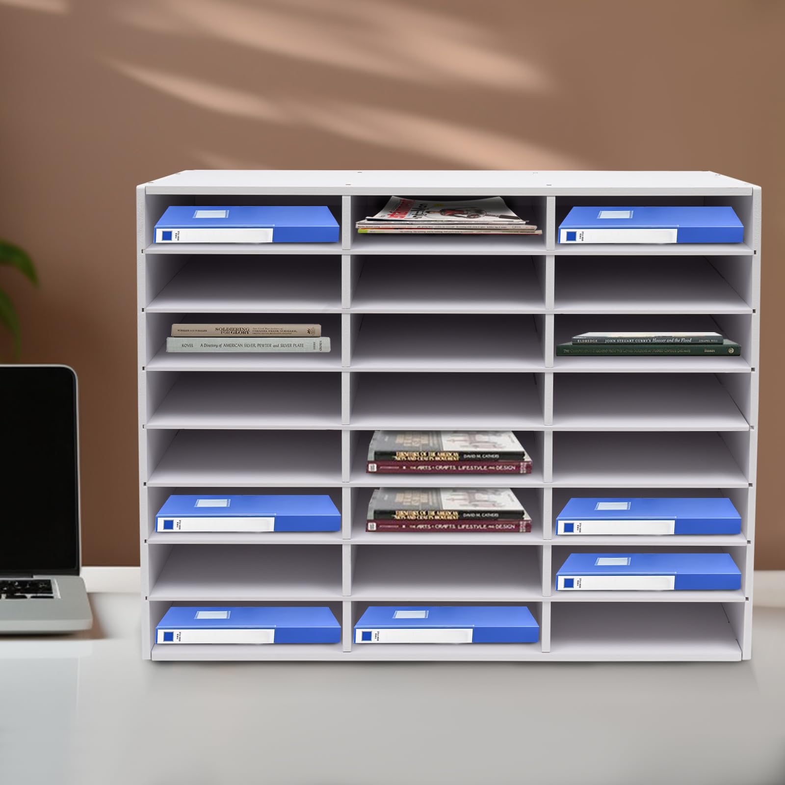 Organisateur de documents à 24 compartiments, 3 colonnes et 8 rangées de papier, blanc, organisateur de lettres et de documents pour bureau, salle de classe et maison