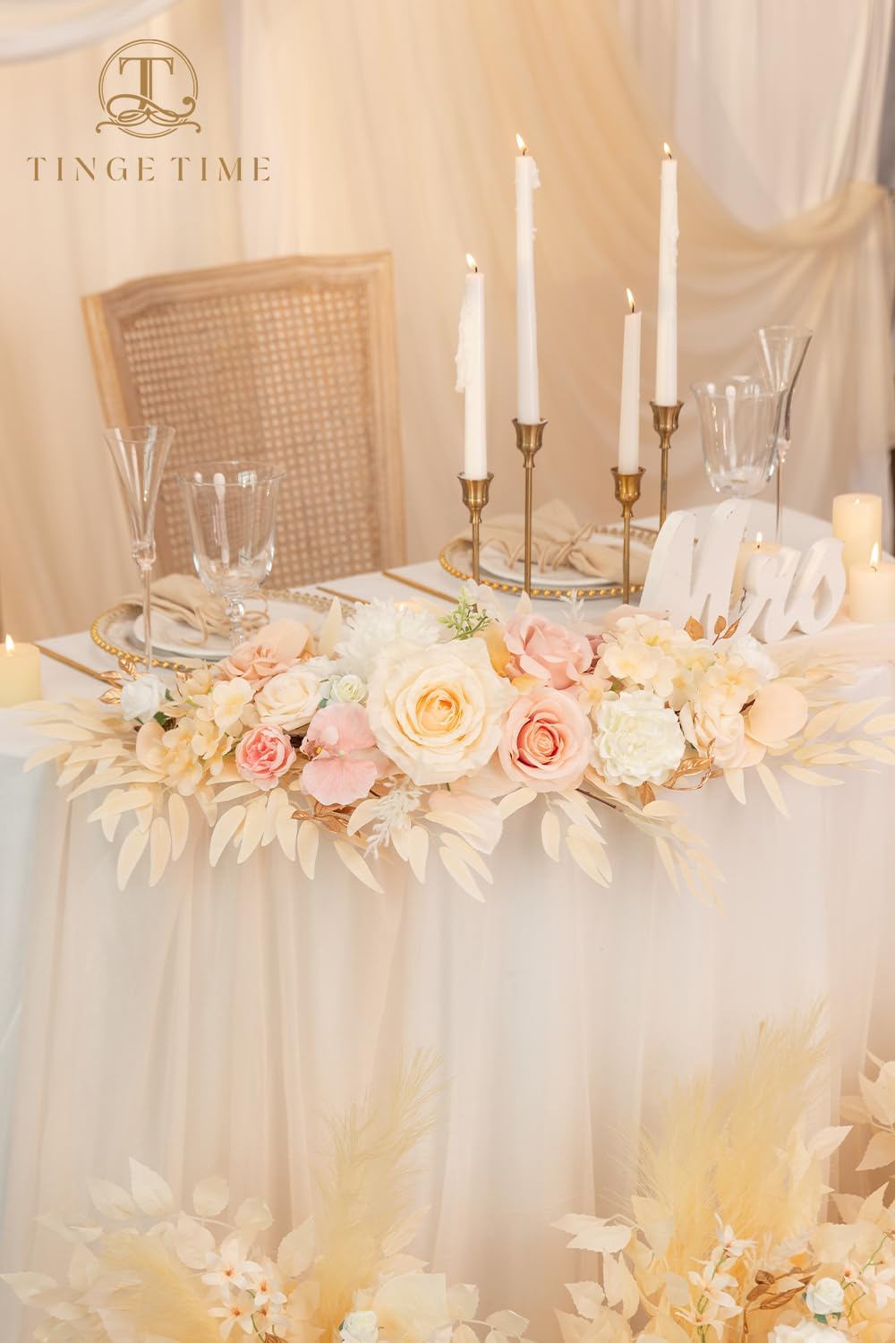 TINGE TIME Champagne Pink Flower Garlands, 2 PCS Artificial Eucalyptus Garlands, Handcraft Artificial Rose Arch Flowers for Wedding Arch Sweetheart Table Ceremony Backdrop Decorations for Home