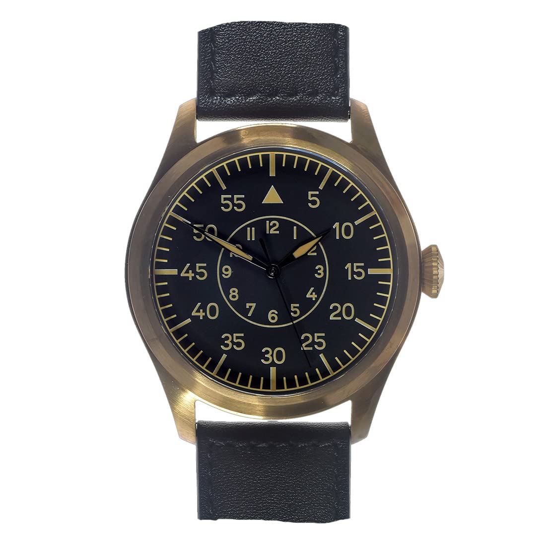 (Military Watch Company) Classic 46mm Luftwaffe Pattern Automatic Steel Black Bronze Leather Military Aviator Pilot Man Watch