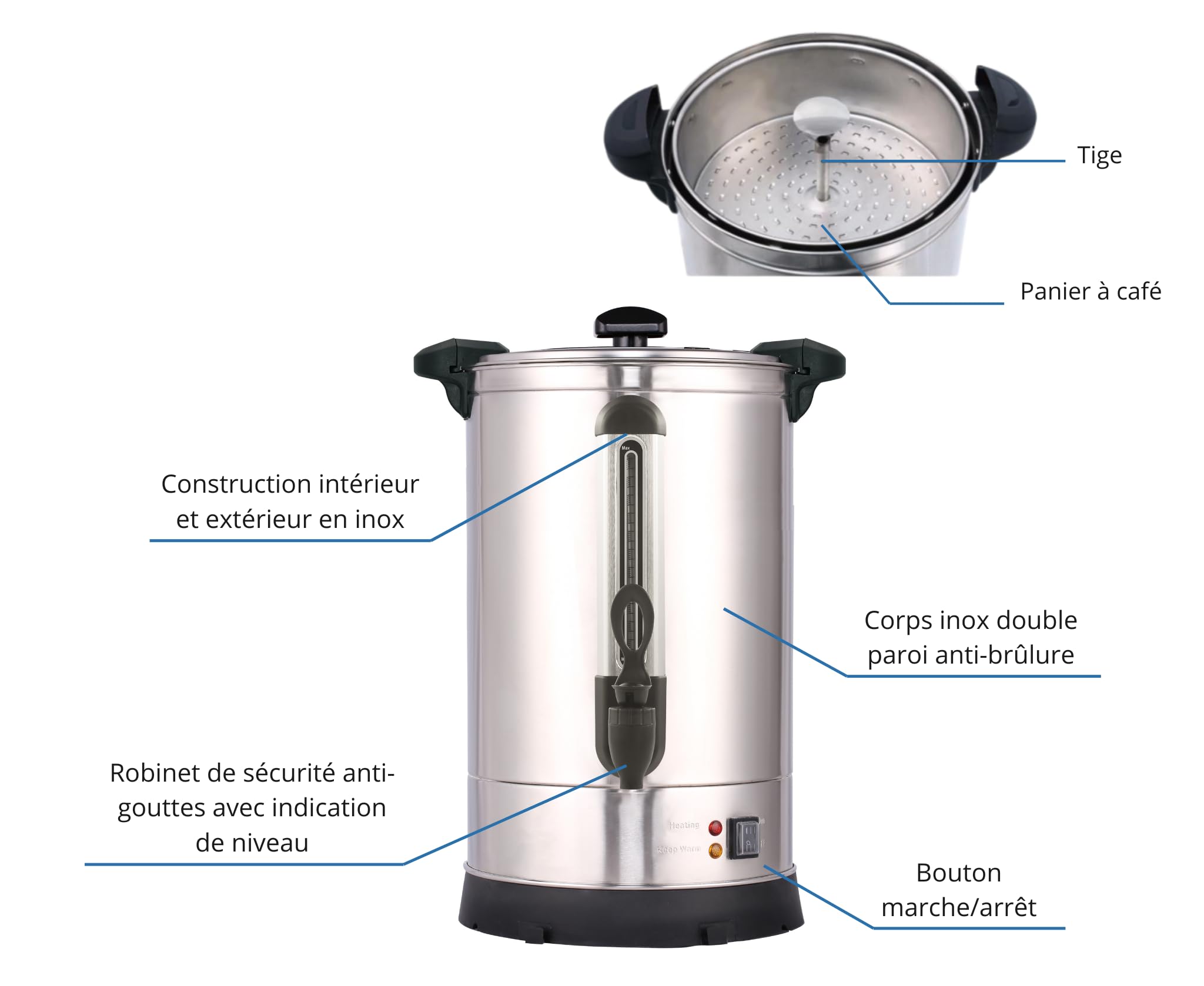 L2G - Percolateur Double Paroi - Inox - 15 Litres