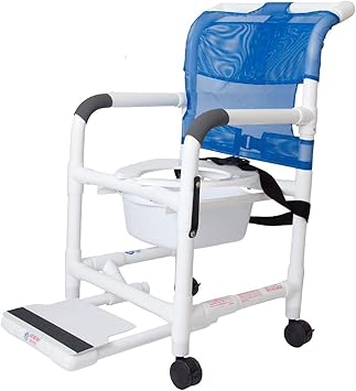Rolling Shower Chair with Wheels & Drop Arms – Mesh Seat, Locking Casters, Seat Belt, Sliding Footrest, Commode Pail – 300 lb Capacity – Fits Over Toilet – Institutional Grade (RL-1)