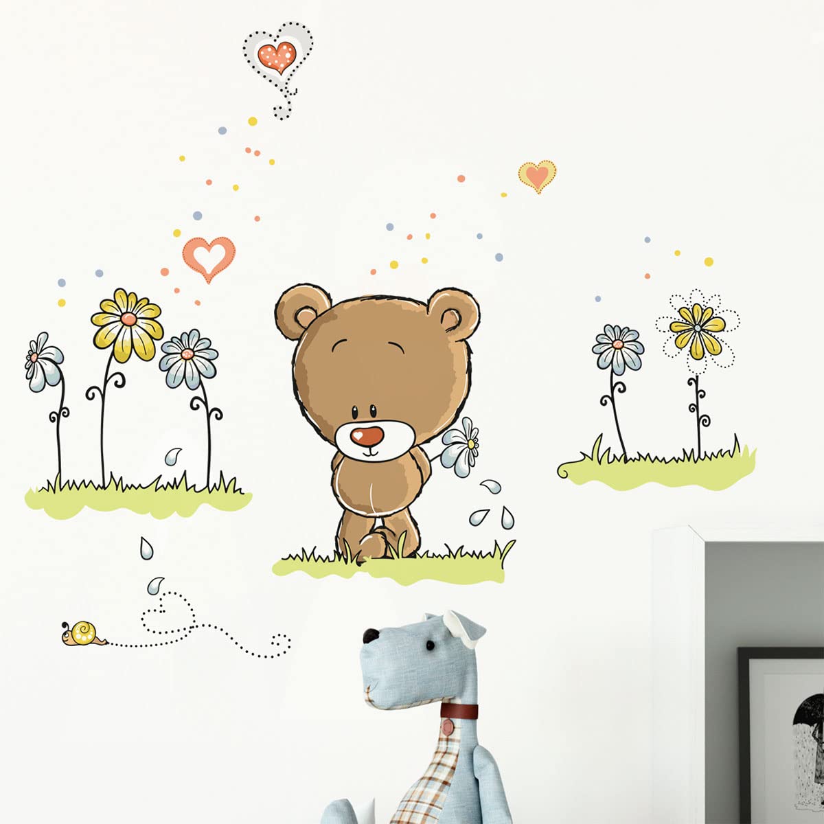 Children's Wall Stickers - Baby Room Decoration - Cute Bear in The Hill Wall Sticker - H90 x L60 cm, Model 4, 60x90cm