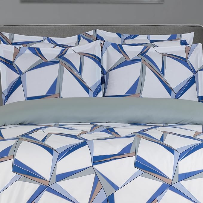 Majestic Giftware Madison Linen 4 Pcs 48" Twin Size Bedding Set (BL503-48T-4pcs) Tokyo Comfort - Blue 300 TC 100% Cotton Sateen | 1 Fitted Sheet, 1 Duvet, 2 Pillowcases - Choice Collection