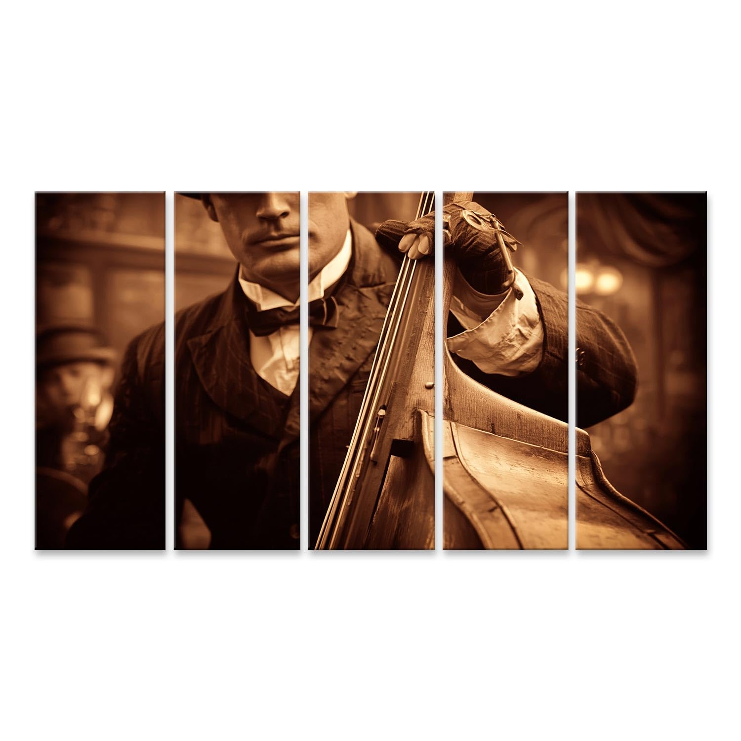 islandburner Quadro su tela di contrabbasso nostalgico jazz club murale soggiorno per gli appassionati di musica – 5 pezzi XXL
