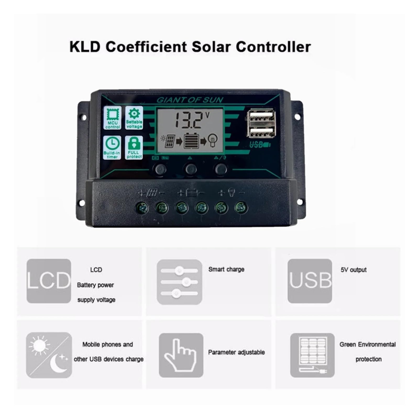 Regulator ładowania słonecznego, 150A 100A 60A 50A 30A 20A 10A MPPT PWM kontroler ładowania słonecznego 12V 24V wyświetlacz LCD 2 porty USB regulator baterii panelu słonecznego(150A)