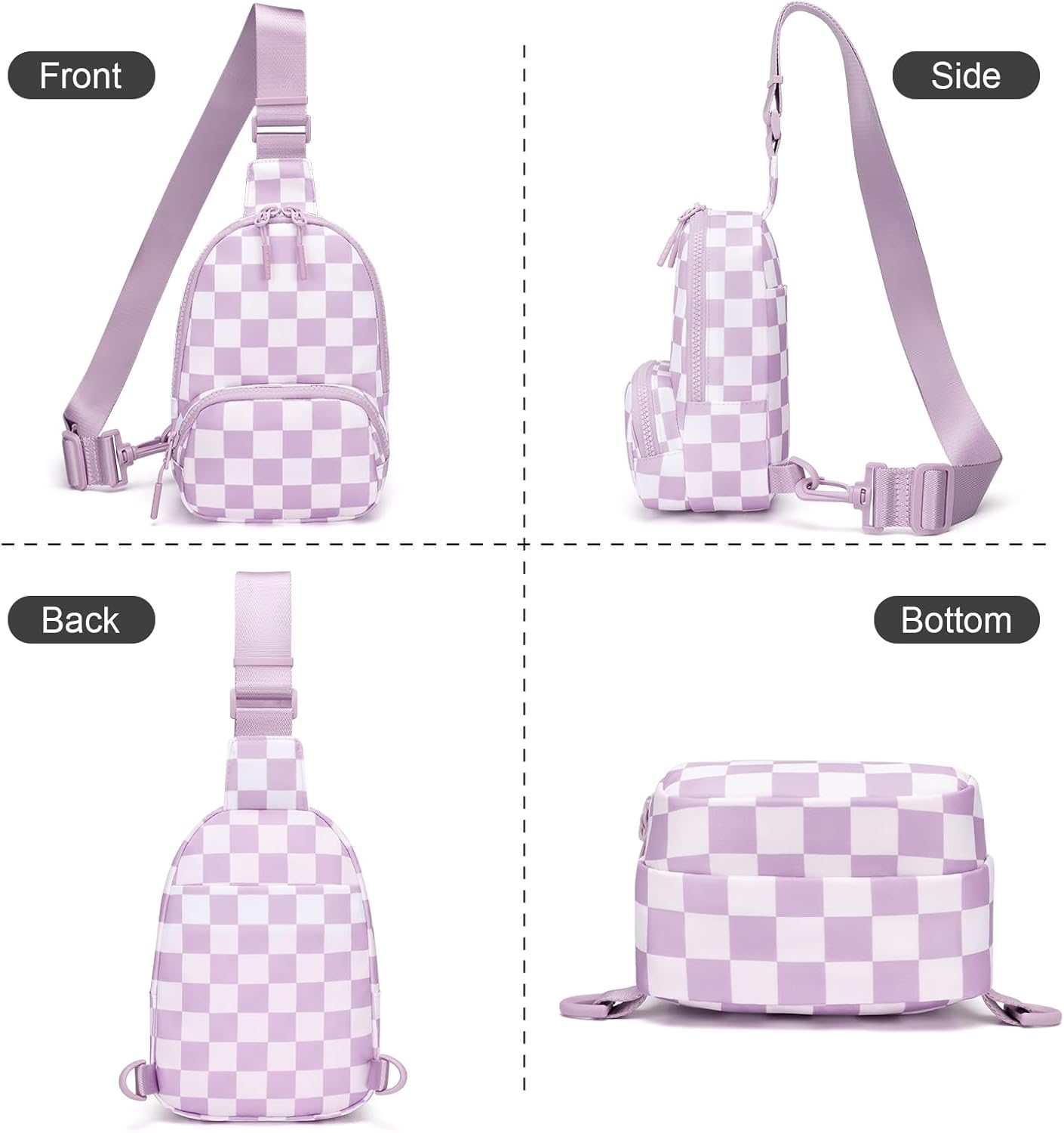 Small Checkered Sling Bag for Women Nylon Crossbody Bags Trendy Chest Travel Fanny Pack Purse - Image 6