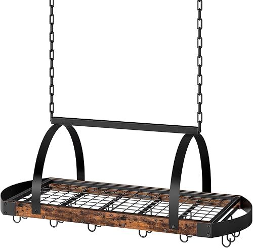 Miniatura 10 de Estante para ollas colgante, colgador de ollas para la cocina, soporte para ollas montado en el techo, organizador de utensilios de cocina con 12