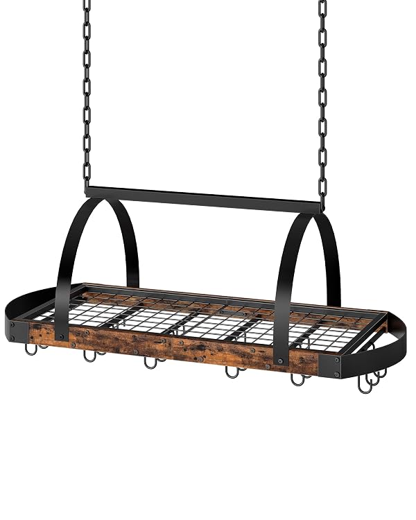 CHOEZON Hanging Pot Rack, Pot Hanger for Kitchen, Ceiling Mounted Pot Holder, Cookware Organizer with 18 S-Shaped Hooks, for Pot, Pan Storage, Space-Saving, Rustic Brown and Black TPR18BF by CHOEZON - Used condition - US$47.99