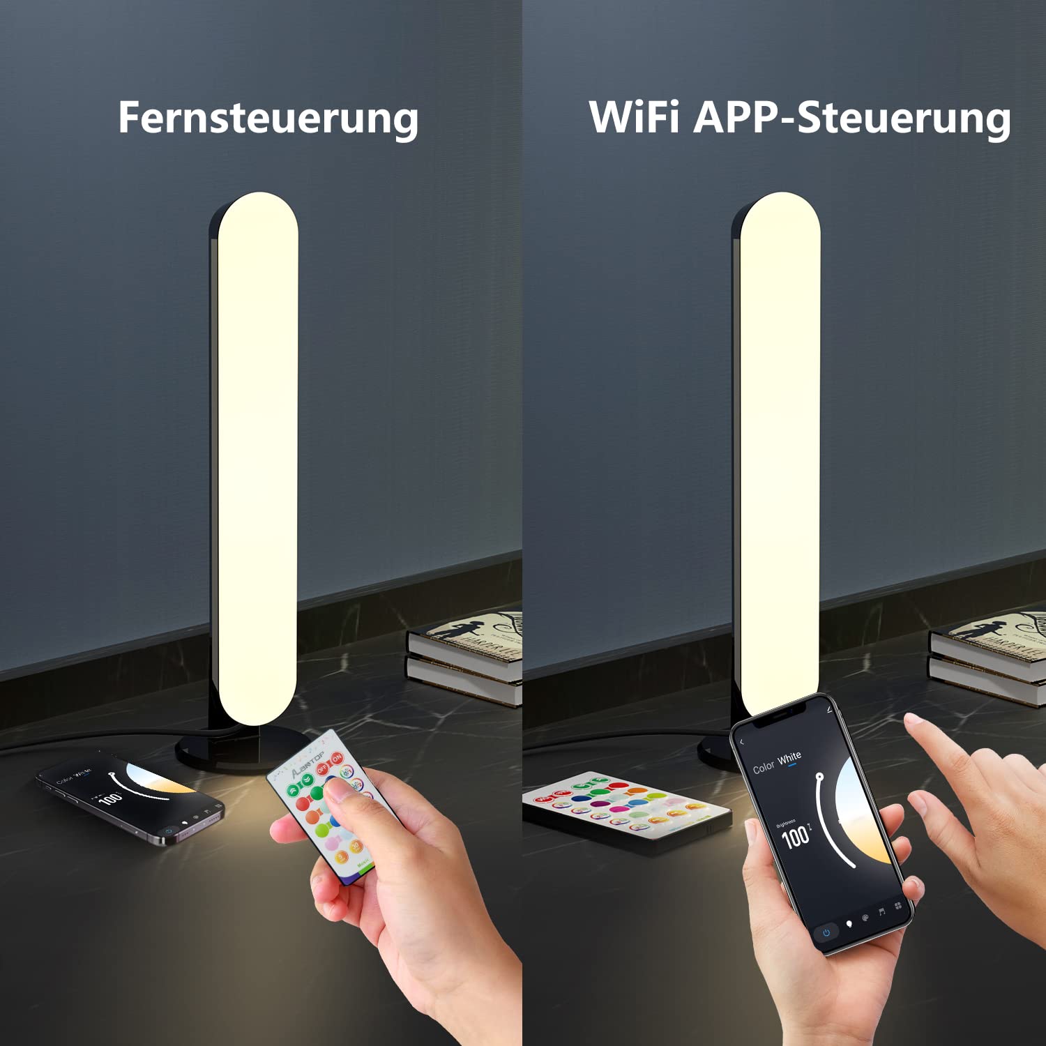 Smart Tischlampe 2 Pack mit WiFi APP Control Kompatibel mit Alexa und Google Einstellbare Weiß und RGB Farben Musik Sync USB Nachttischlampe-Perfekt für Schlafzimmer, Gaming, Raumbeleuchtung