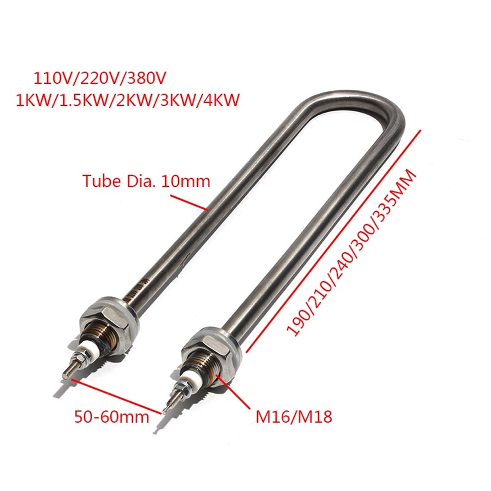 110V/220V/380V U Typ Heizelement 1KW 1,5KW 2KW 3KW 4KW 304SS elektrische Tauchsieder 190/210/240MM 1Stk(M16 Thread,220V_210MM 1.5KW)
