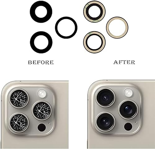 Miniatura 4 de Juego de 3 piezas de repuesto para lente de cámara trasera para iPhone 15 Pro, repuesto de vidrio con adhesivo preinstalado + kit de herramientas de