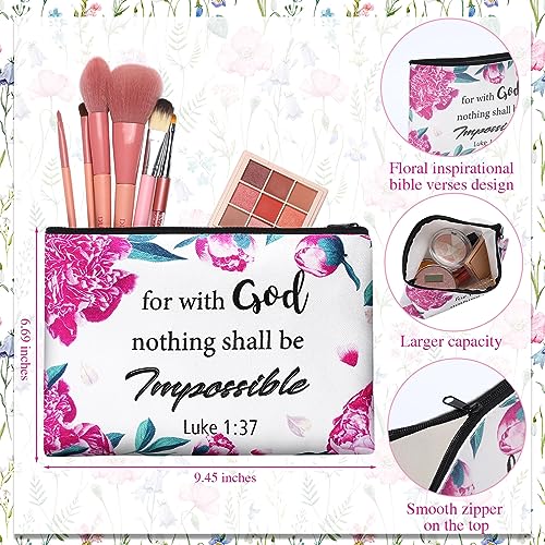24 Pcs Christian Makeup Bag Bible Cosmetic Bags Inspirational Bible Verse Toiletry Pouches Canvas Motivational Pouches with Zipper for Women Organize Cosmetics Toiletries Stationery(Floral)2