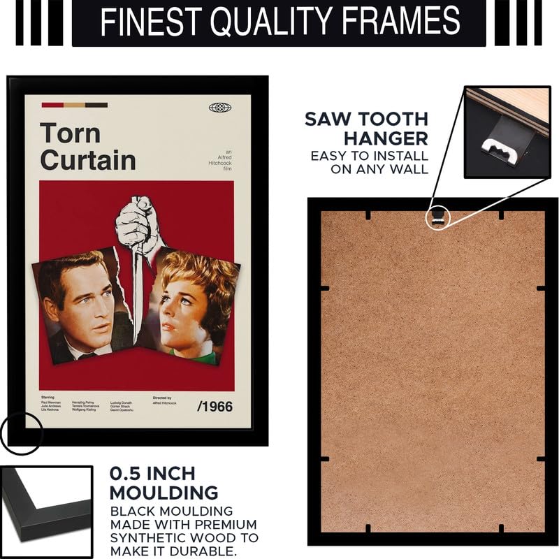 Image of BLINKART Torn Curtain Movie Poster Frame 8x12 Inch | Premium 300 GSM Paper Wall Print | Mid Century Vintage Film Artwork for Home, Bedroom, Living Room, Office | Framed Photo Decor