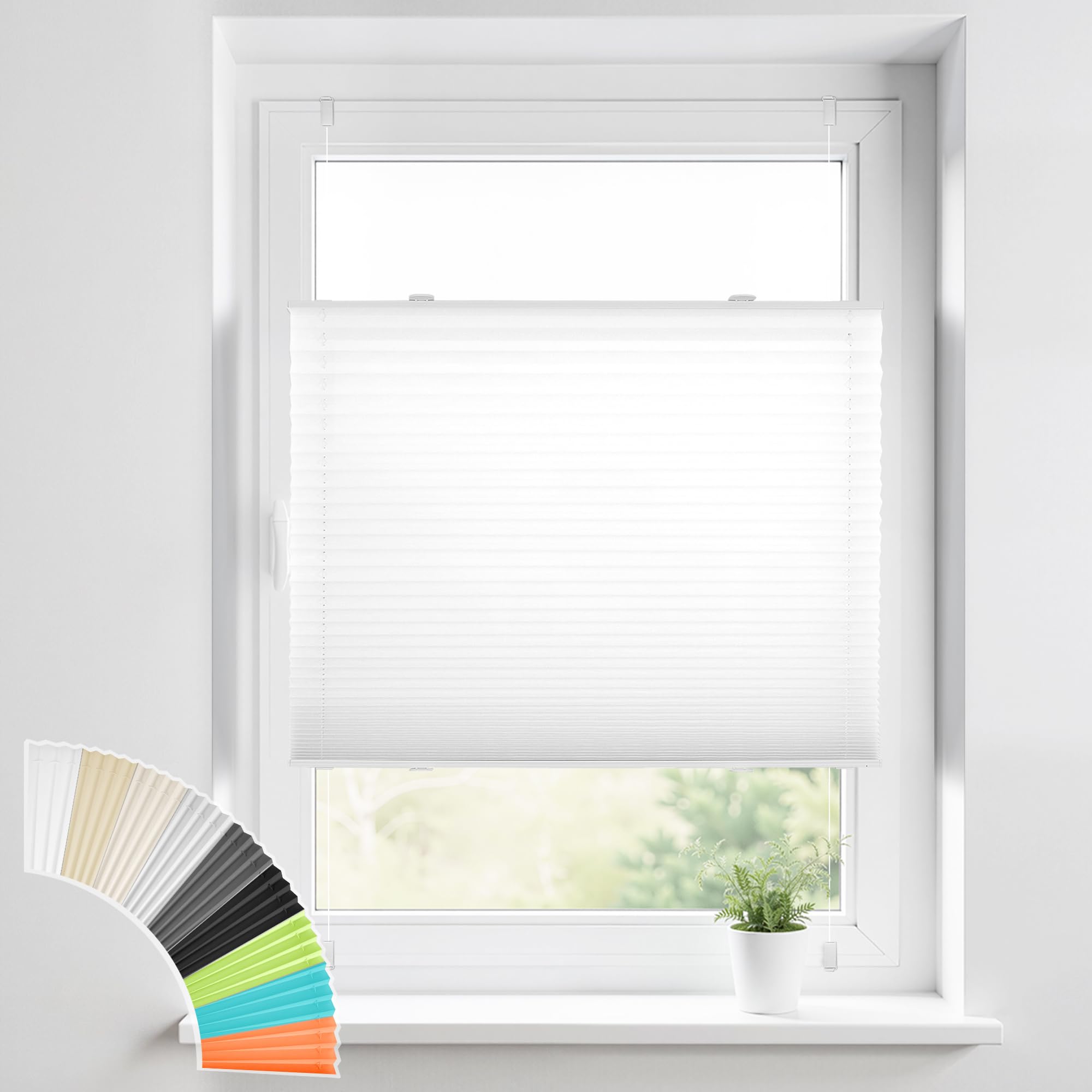 HOMEDEMO Plissee Klemmfix ohne Bohren Jalousien, Weiß, 120x120cm(BxH), Plisseerollo Fensterrollo mit Klemmträger, Faltrollo Klemmrollo Sicht-und Sonnenschutz Rollos für Fenster & Tür