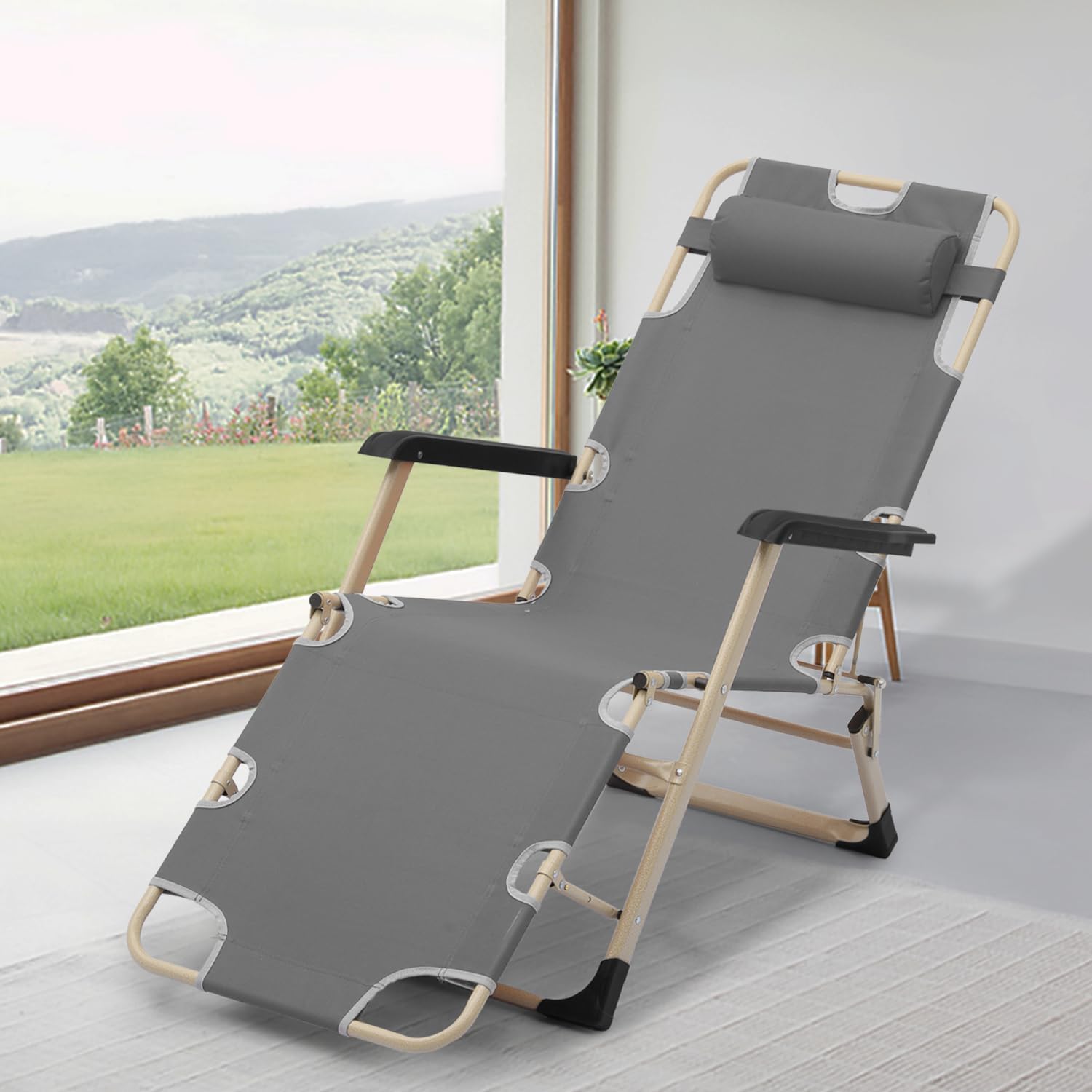 Foldable Zero-Gravity Chair Beach Lounge Chair Patio Reclining Chaise Gray