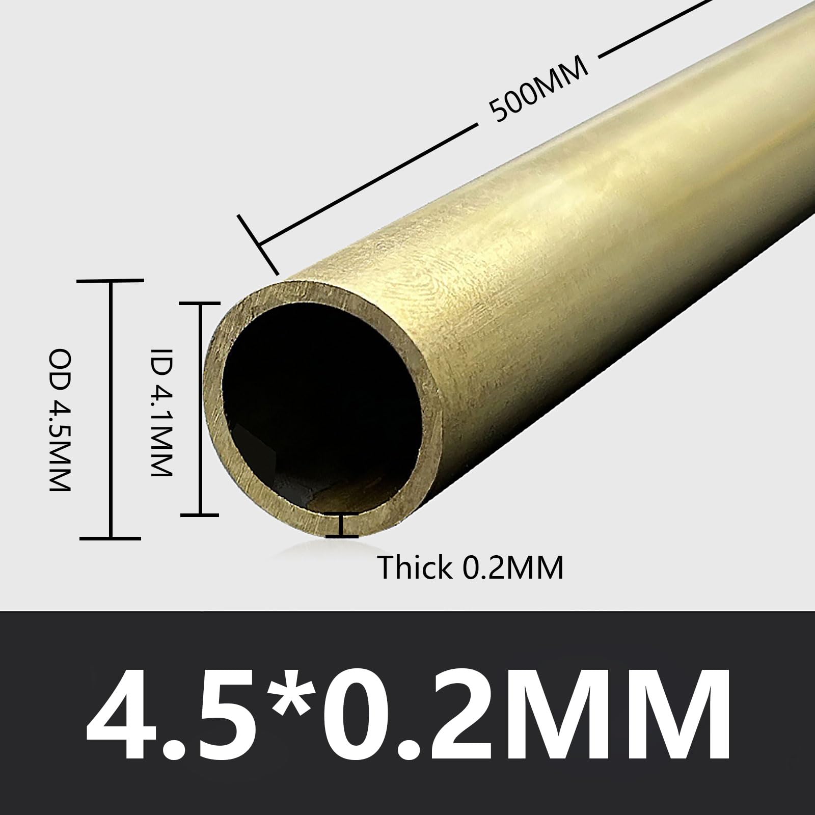 Tubo Redondo de latón, Tubo de latón Redondo 4,5 mm diámetro Exterior, 0,2/0,5/0,75 Espesor, 500 Longitud, Alta Resistencia, precisión y Recto, x(4.5 * 0.2mm)
