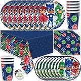 PJ Masks Birthday Party Supplies Set | PJ Mask Birthday Decorations | PJ Masks Party Supplies | For 16 Guests | For Boys and Girls | With Table Cover, Plates, Cups, Napkins and Button