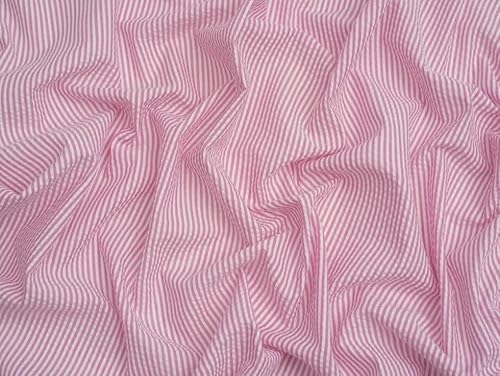 Minerva Core Range Pink Stripe Cotton Seersucker Fabric for Dressmaking - 145cm Wide - per metre