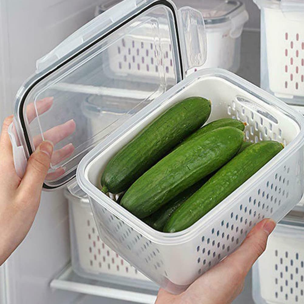 Organizadores de nevera con tapas, paquete de 4 recipientes de almacenamiento para cocina, baño, gabinete y despensa, ahorro de espacio, solución de almacenamiento para nevera para organización
