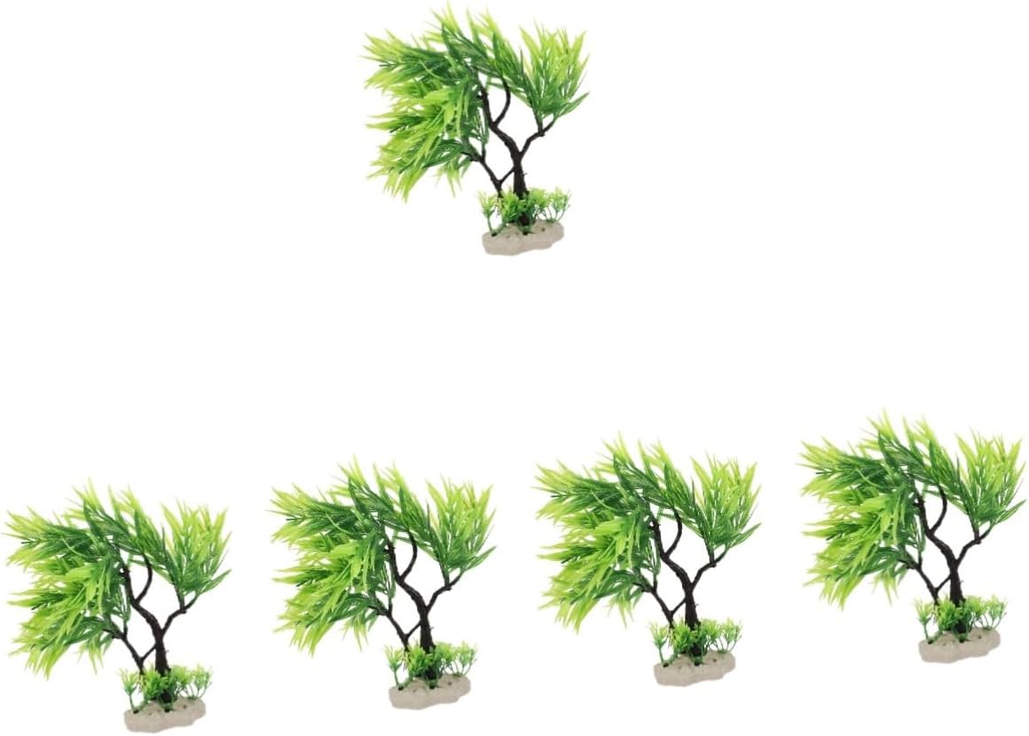 Kisangel 5pcs Artificial Tree Ornament for Fish Tank Realistic Aquatic Landscape Decoration Small Model Long Leaves for Aquarium Plants and Decor
