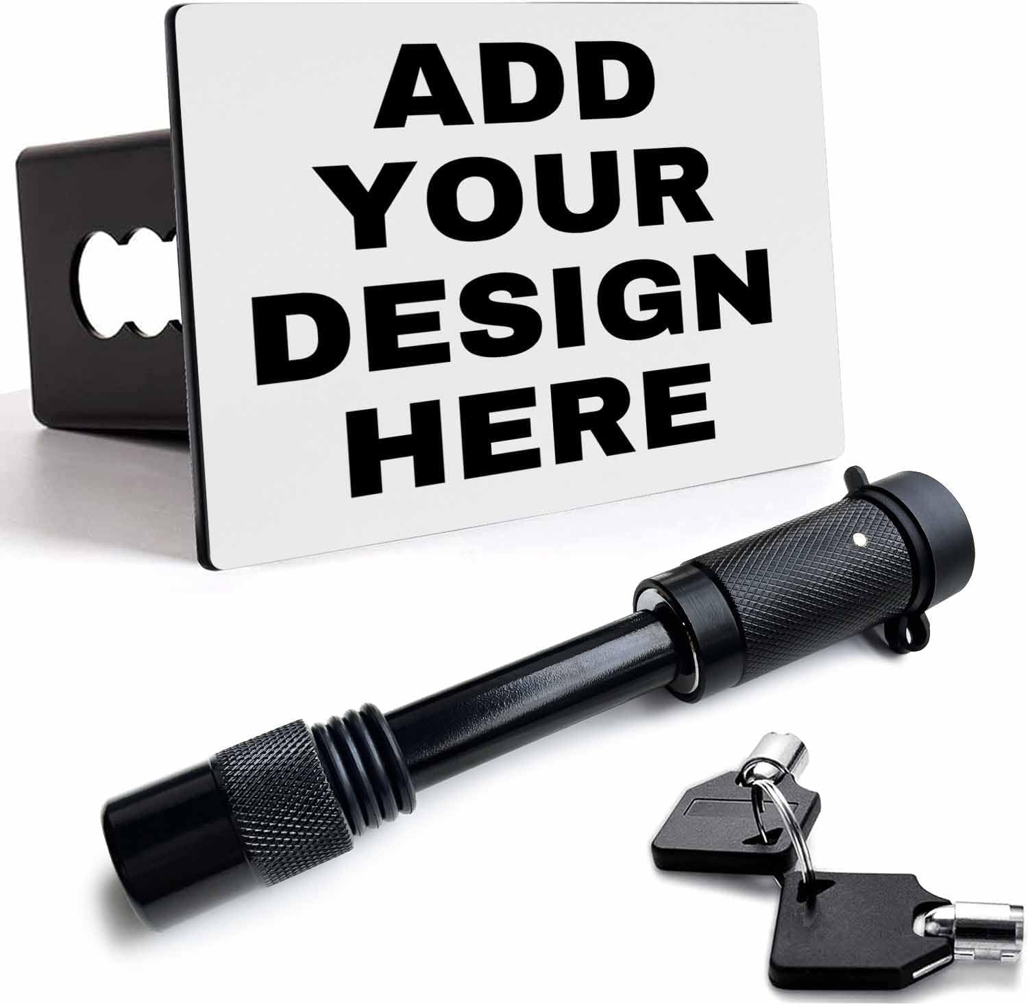 Custom Personalised Tow Hitch Cover with Image/Photo and Text, Metal Trailer Hitch Cover for 2 Inch Receivers,Ideal for Truck Accessories with 5/8 Inch Pin Diameter Trailer Hitch Lock, Black