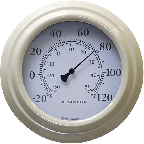 Termómetro decorativo de pared de 8 pulgadas para interior o exterior., Crema