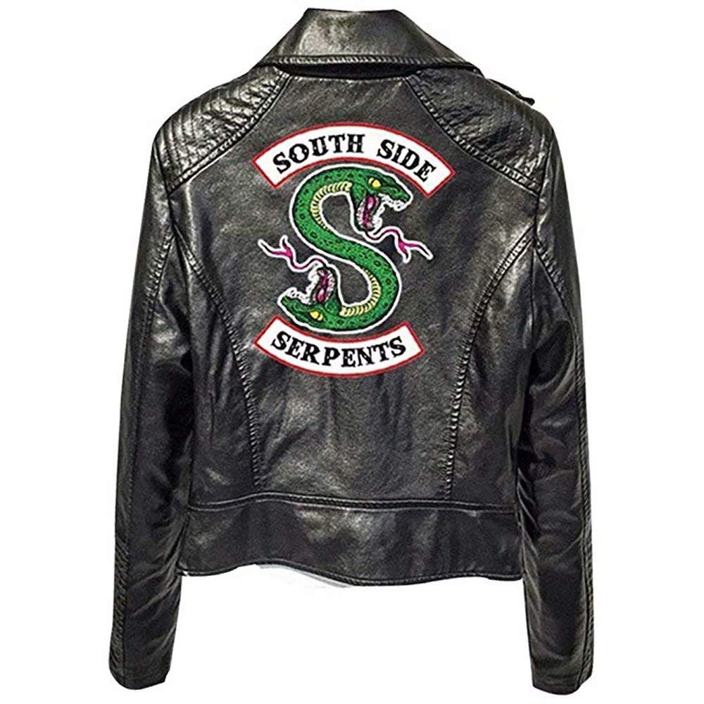 Riverdale Southside Serpents Biker Gang Black Faux Leather Jacket Zip Up Archie Andrews Betty Cooper Costume for Men Women