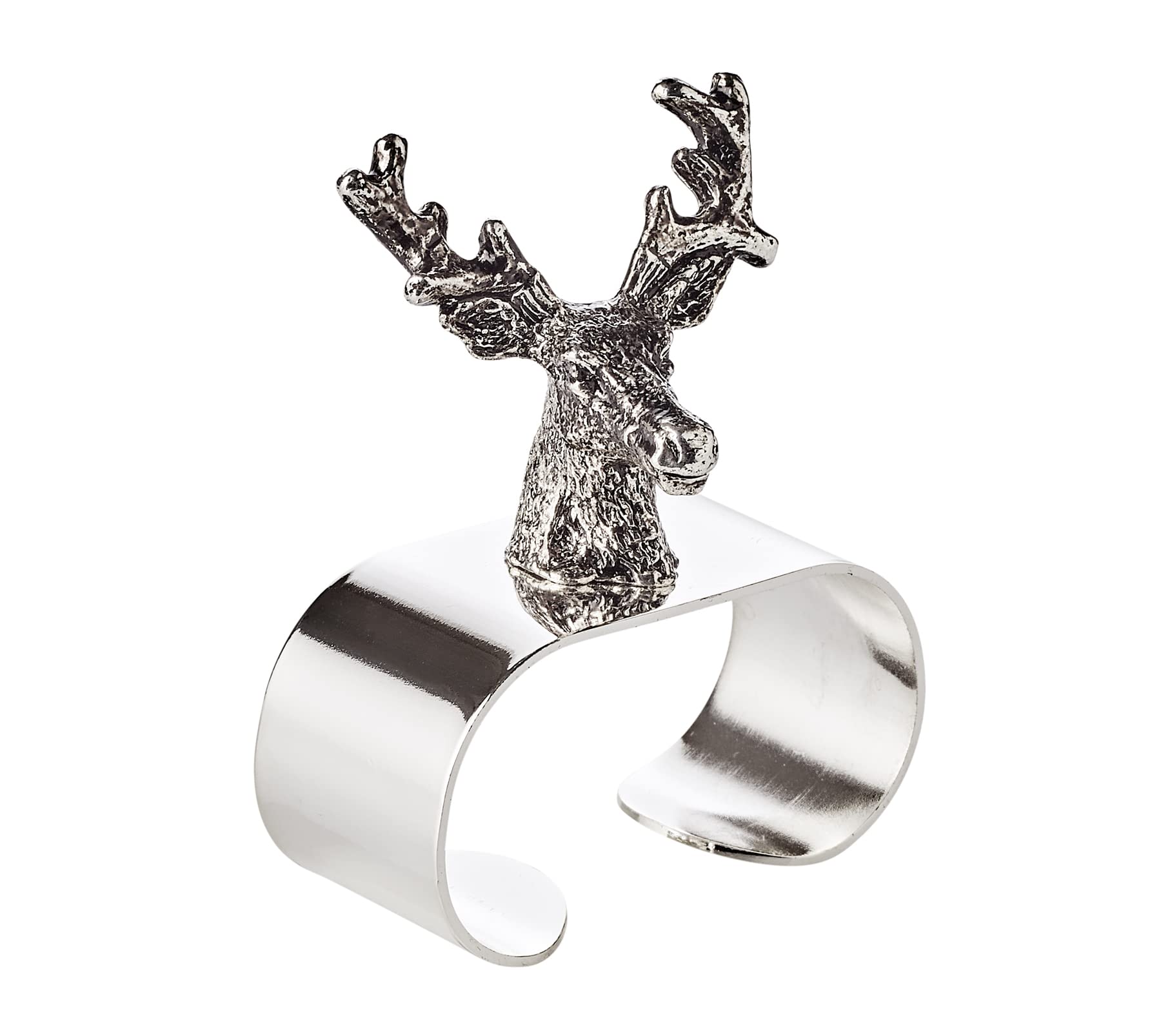 EDZARD 4er Set Serviettenring Hirsch, edel versilbert, Länge 5 cm - Ring für Stoffservietten, Tischdekoration, Tafelaccessoires