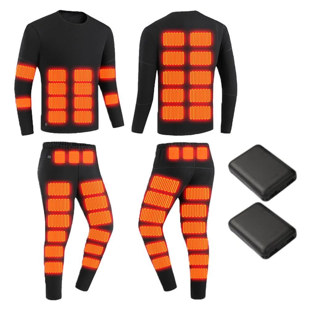 Conjunto De Ropa Interior Térmica Calefactable De 52 Zonas con Batería, Unisex, con Conexión USB. Ideal para Deportes Al Aire Libre. Camiseta Y Pantalón Térmicos.