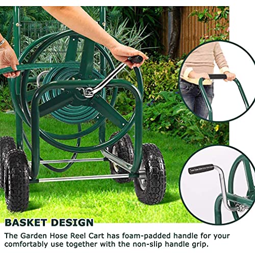 Garden Hose Reel Cart With Wheels Outdoor Yard Water Planting Truck 300-Feet Of 5/8-Inch Hose Reel Cart Garden Lawn Water Truck Heavy Duty Water Planting, Green #TOP2