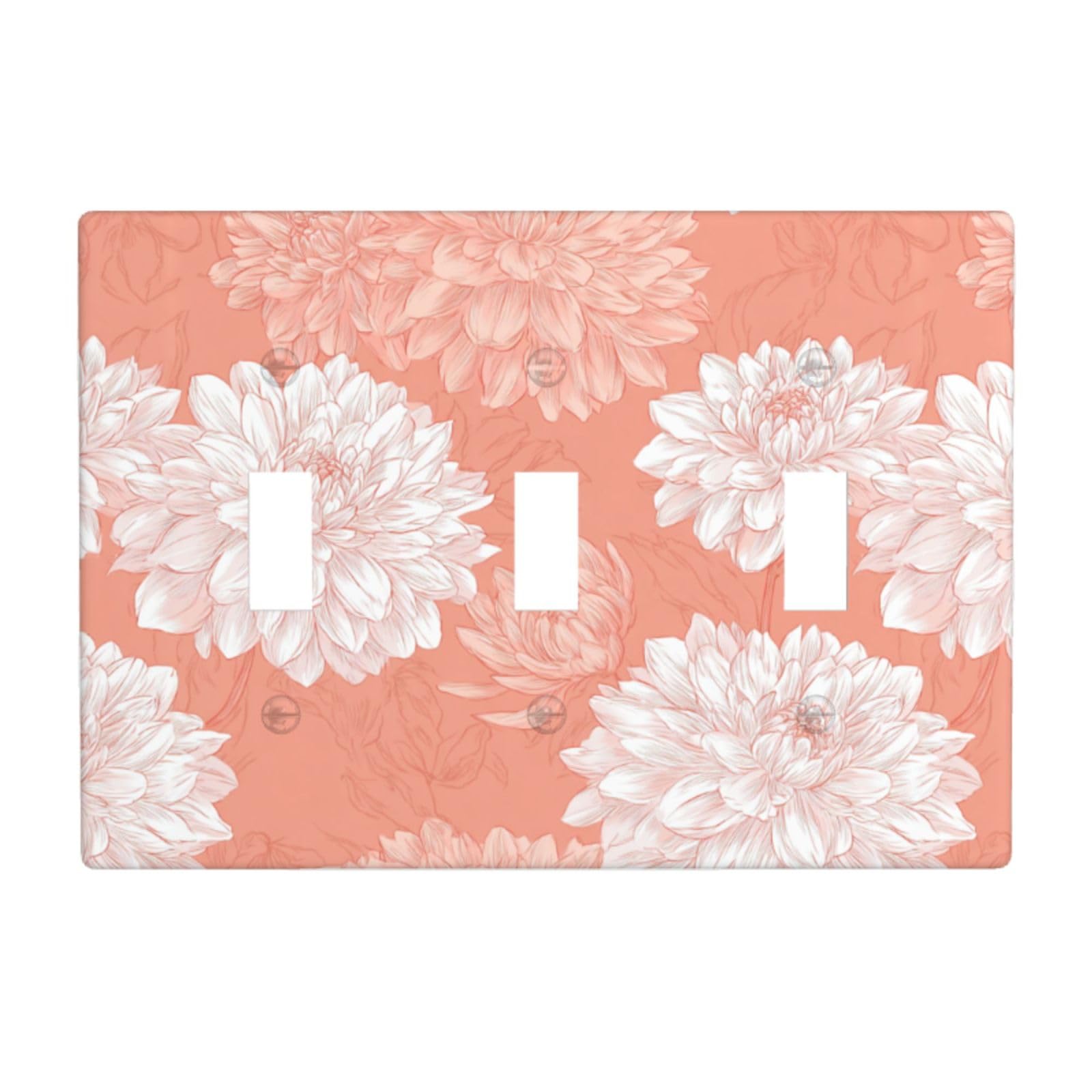 White Dahlia Flowers Simple Light Switch Covers 3 Gang Triple Toggle Wall Plate Switchplate Electrical Faceplate for Bathroom Kitchen Bedroom Decor