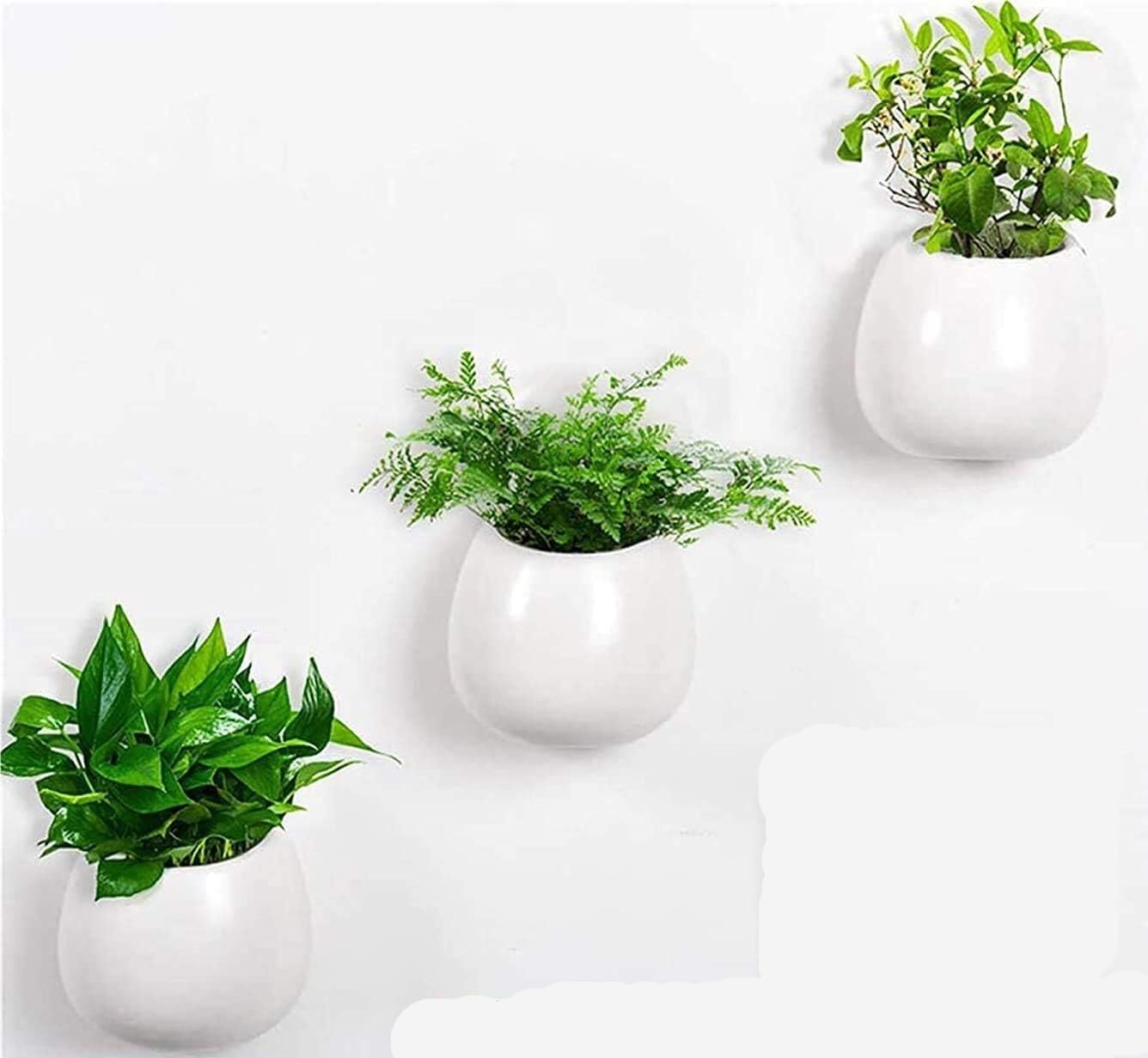 Pots de Fleurs Suspendus, 3 Paquets de jardinières murales en céramique Blanche, décoration intérieure et extérieure, Mini Porte-Plantes, Supports de Fleurs, Plantes murales