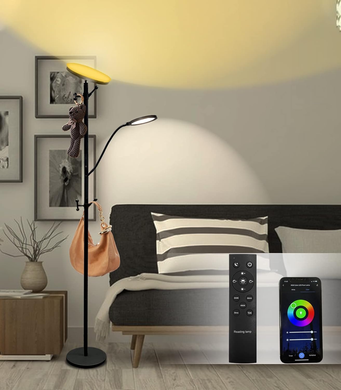 Ovensty RGB Coat Rack Floor Lamp,LED Bright Modern Corner Floor Lamps