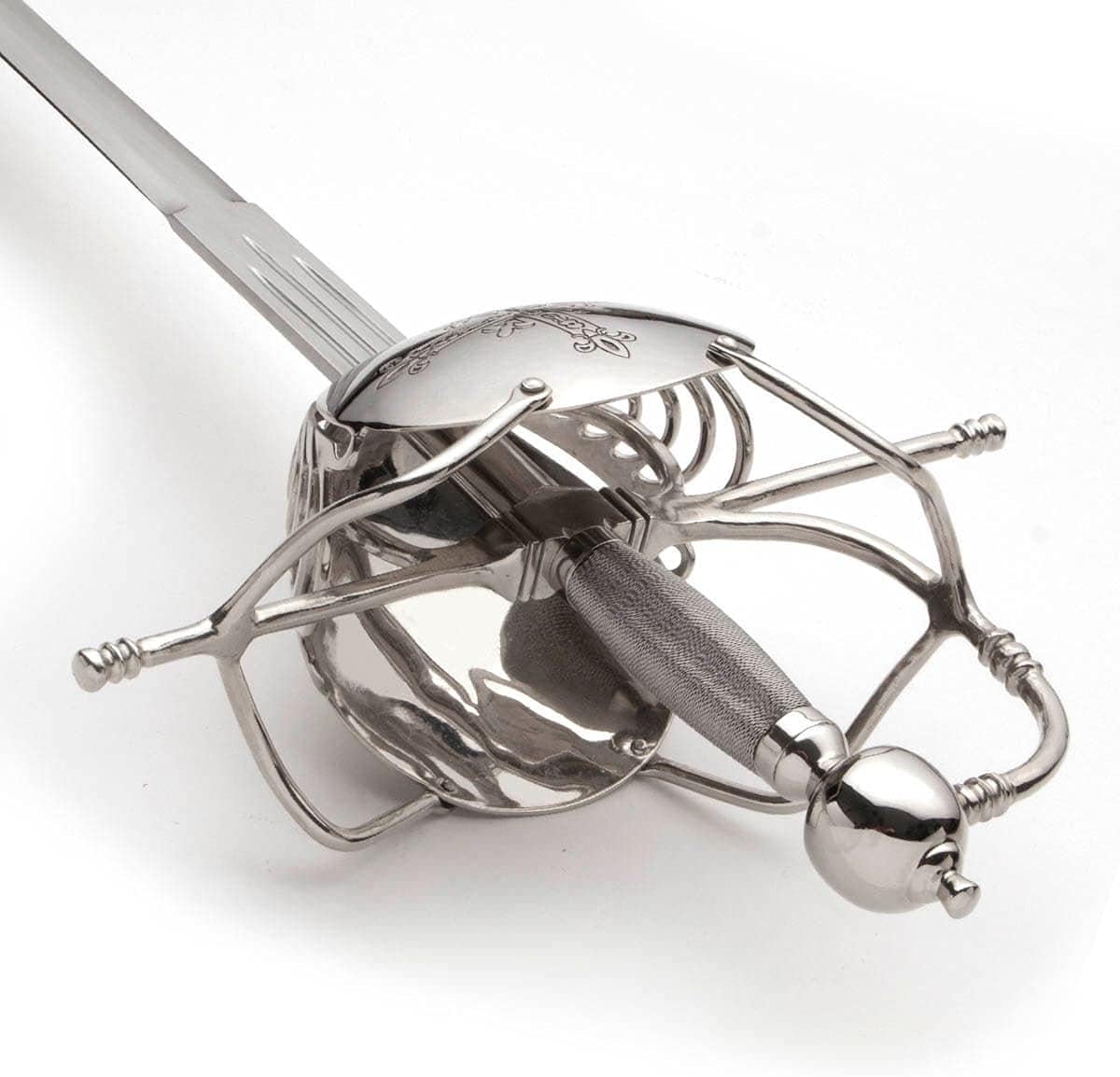 Windlass Musketeer Rapier Renaissance Fencing Sword with High Carbon Steel Blade Cup and Swept Hilt Twisted Wire Wrapped Wooden Grip